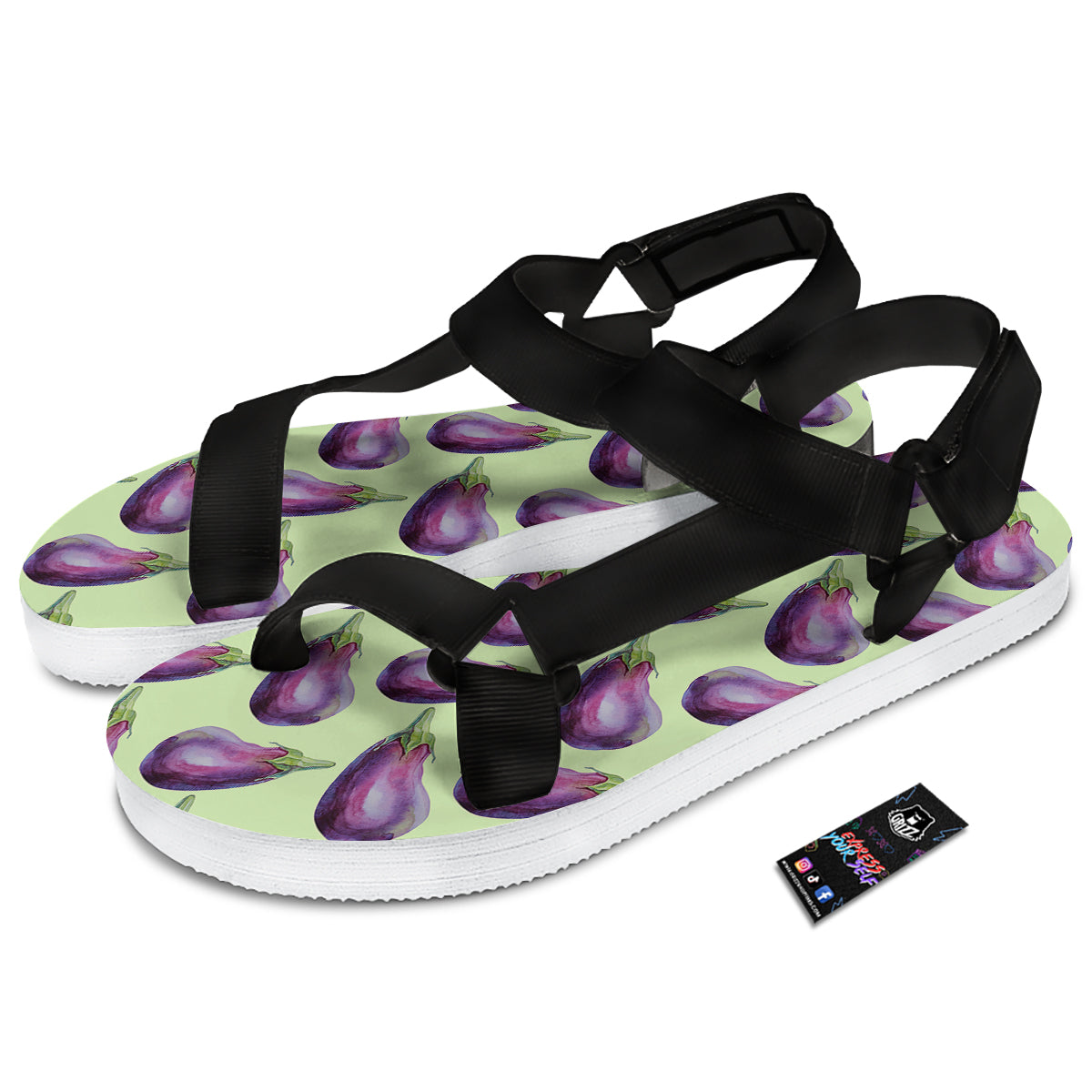 Eggplant Watercolor Pattern Black Open Toe Sandals-grizzshop