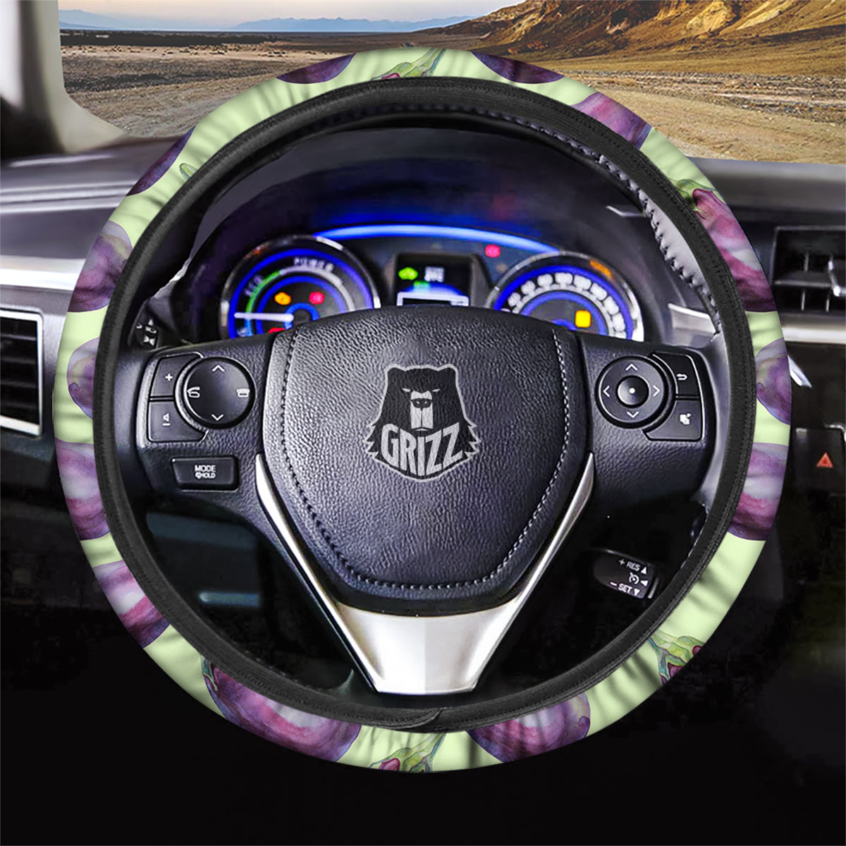 Eggplant Watercolor Pattern Car Steering Wheel Cover-grizzshop