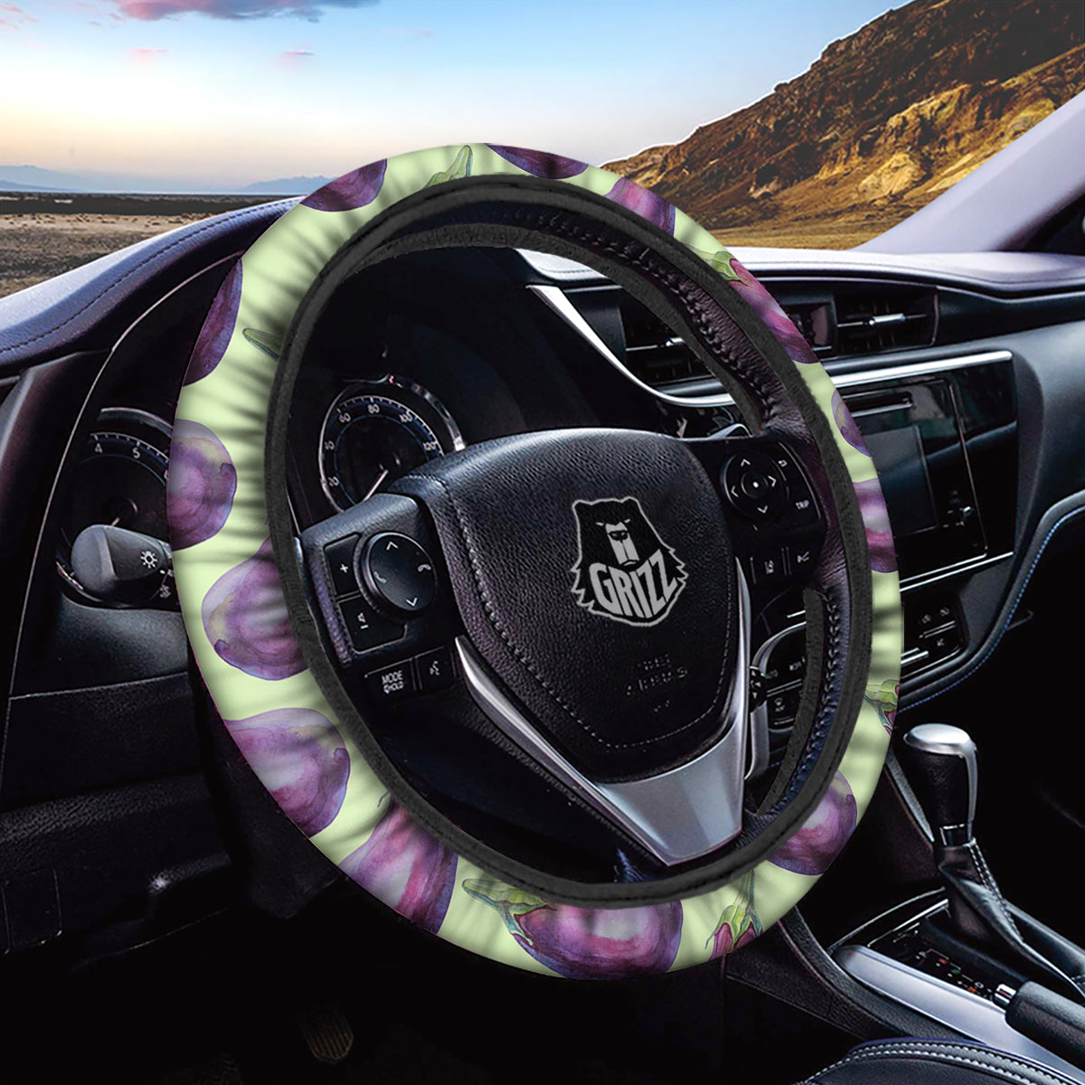 Eggplant Watercolor Pattern Car Steering Wheel Cover-grizzshop