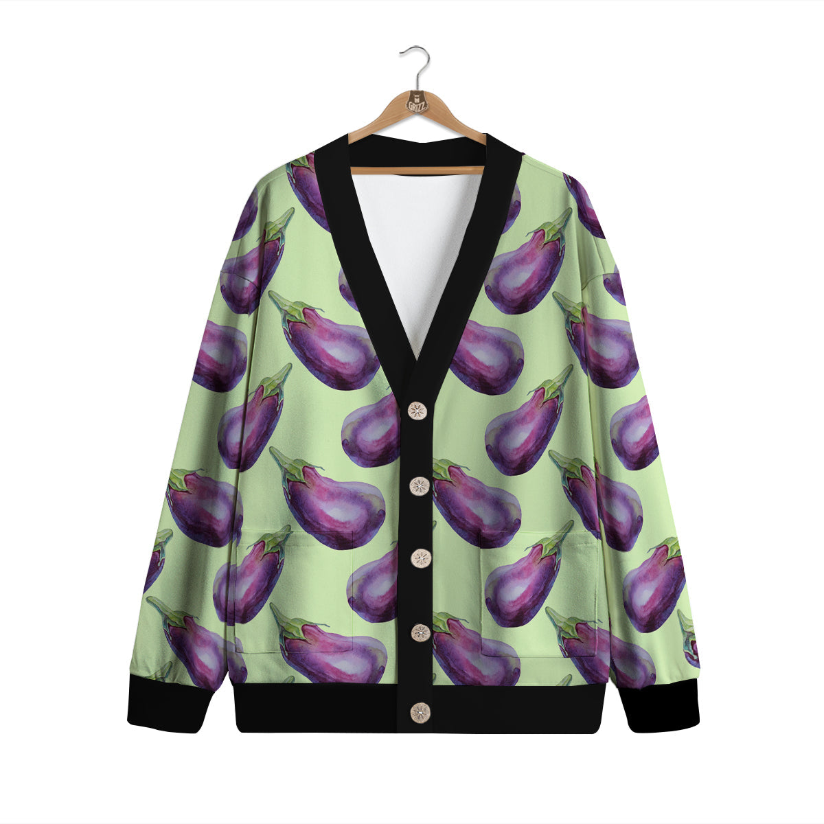 Eggplant Watercolor Pattern Cardigan-grizzshop