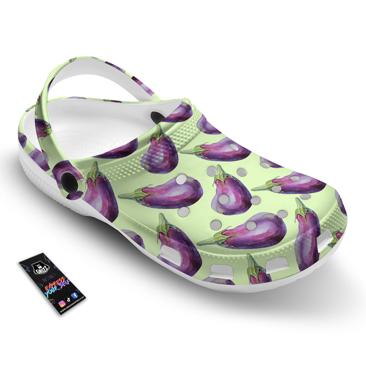 Eggplant Watercolor Pattern Clog-grizzshop