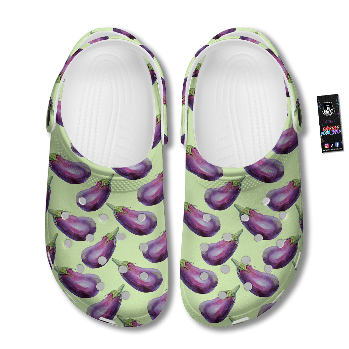 Eggplant Watercolor Pattern Clog-grizzshop