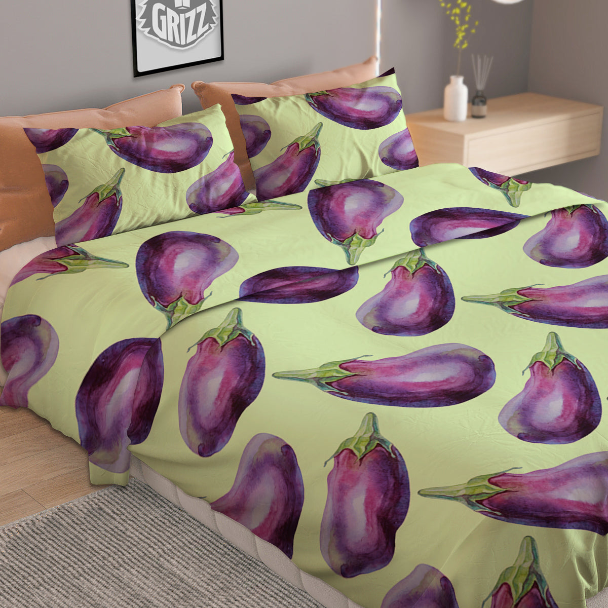 Eggplant Watercolor Pattern Duvet Cover Bedding Set