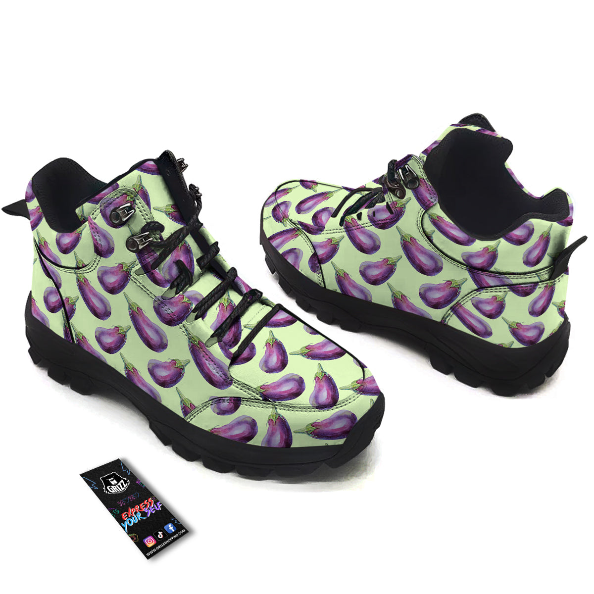 Eggplant Watercolor Pattern Hiking Shoes-grizzshop