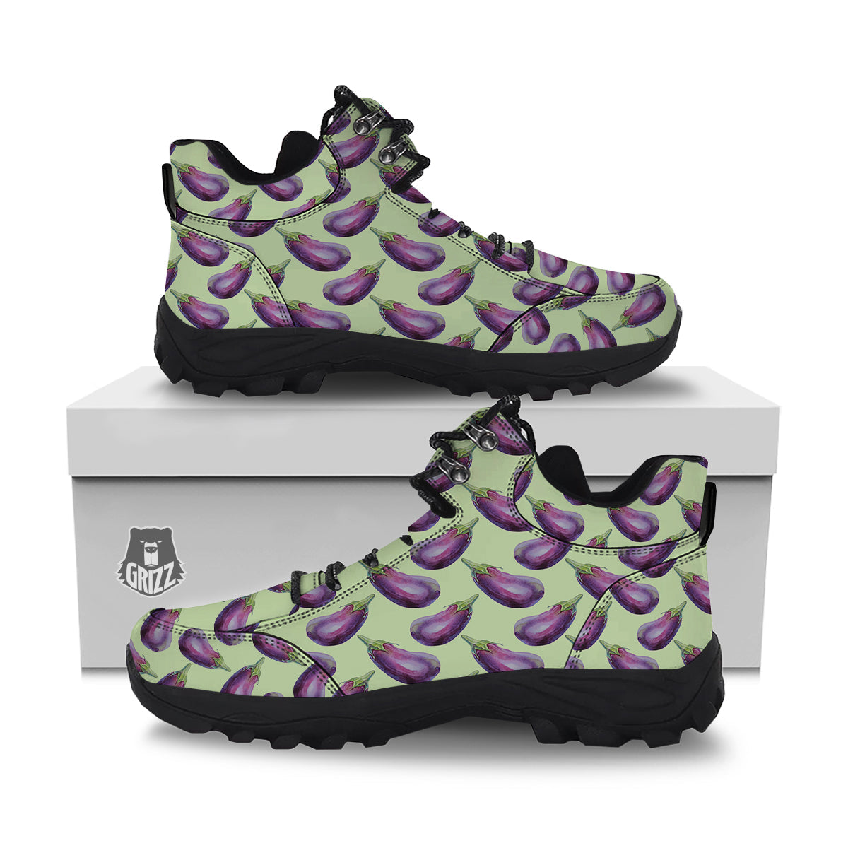 Eggplant Watercolor Pattern Hiking Shoes-grizzshop