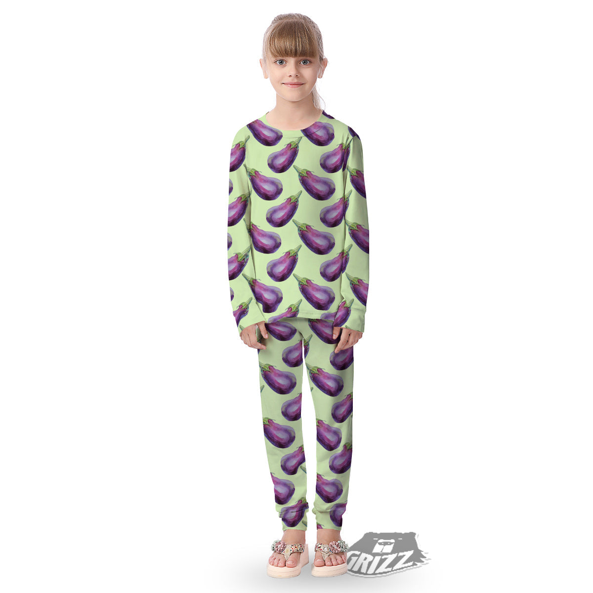 Eggplant Watercolor Pattern Kid's Pajamas-grizzshop