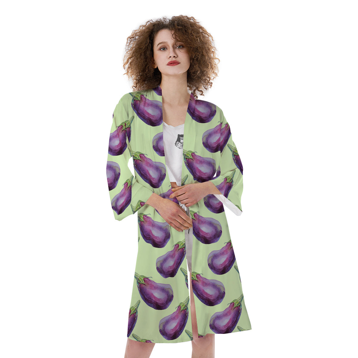 Eggplant Watercolor Pattern Kimono-grizzshop