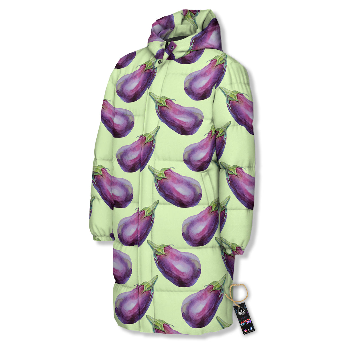 Eggplant Watercolor Pattern Long Down Jacket-grizzshop