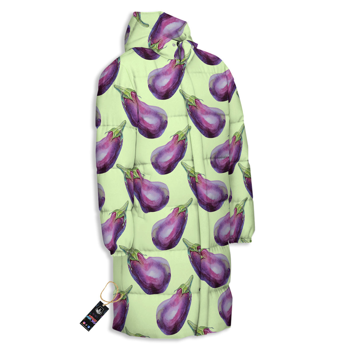 Eggplant Watercolor Pattern Long Down Jacket-grizzshop