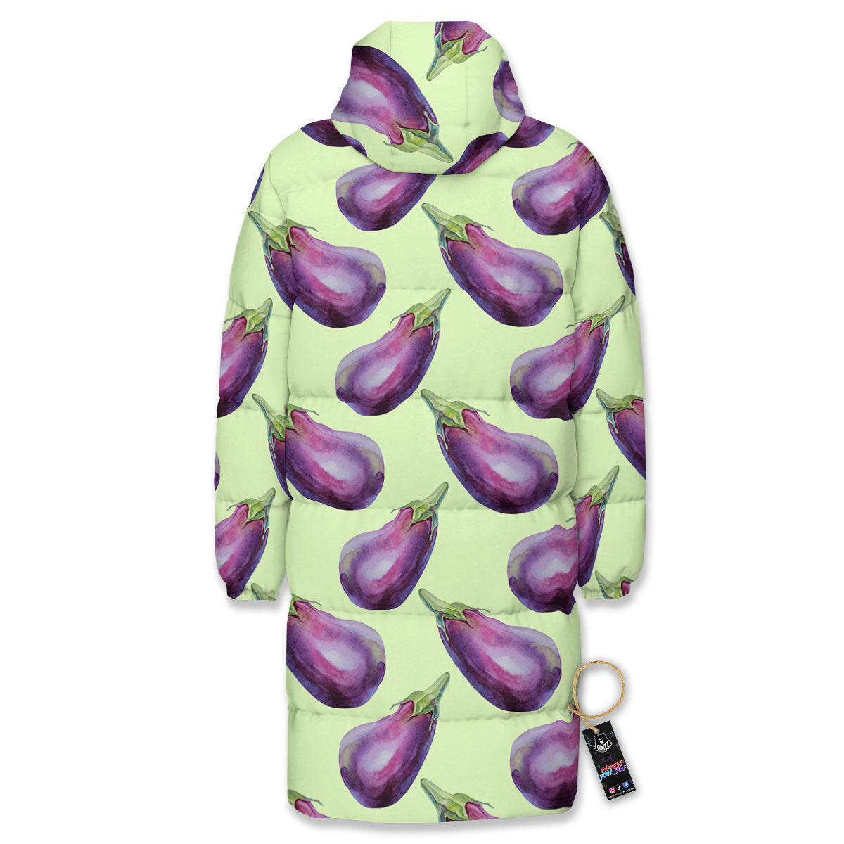 Eggplant Watercolor Pattern Long Down Jacket-grizzshop