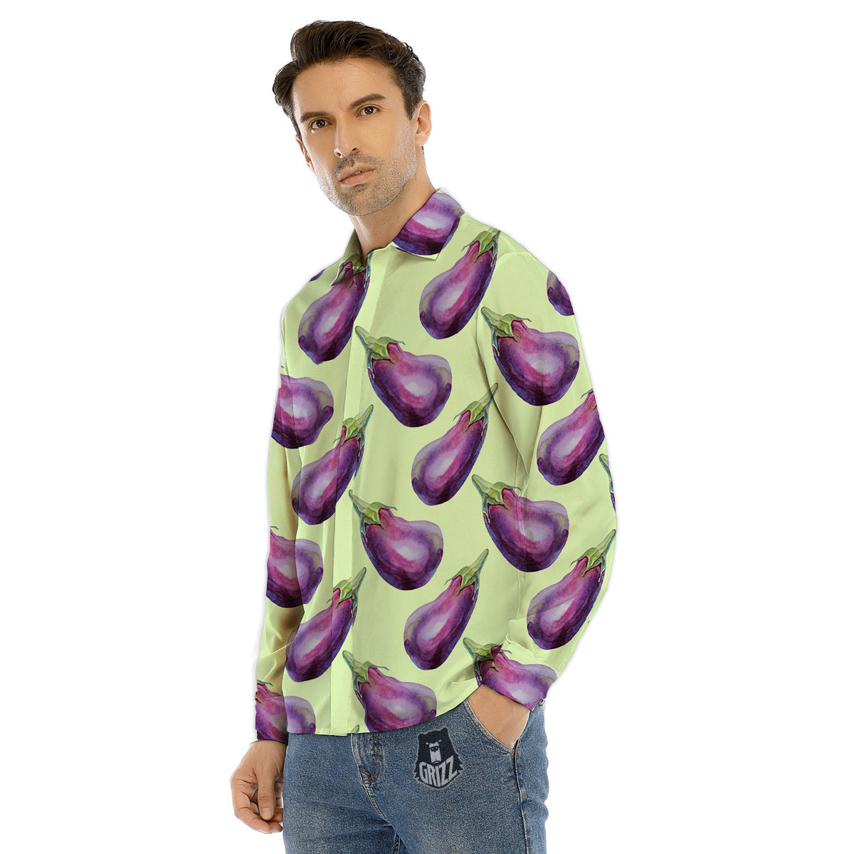 Eggplant Watercolor Pattern Men's Dress Shirts-grizzshop