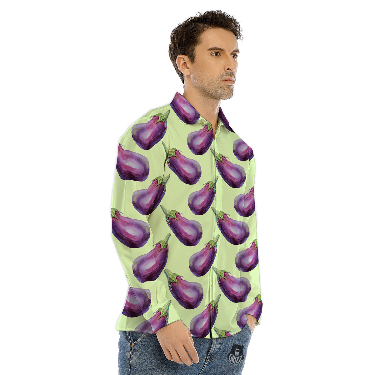 Eggplant Watercolor Pattern Men's Dress Shirts-grizzshop