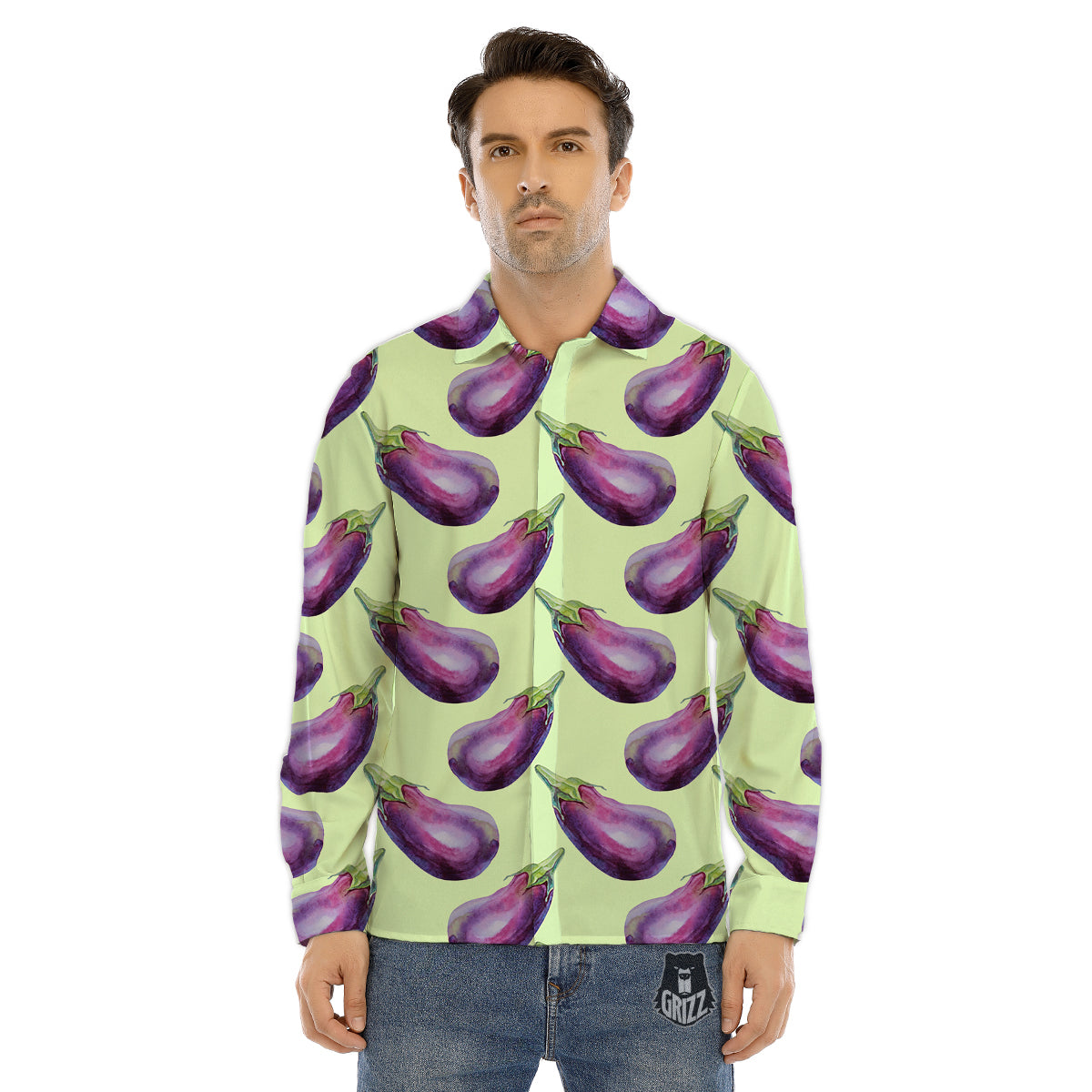 Eggplant Watercolor Pattern Men's Dress Shirts-grizzshop