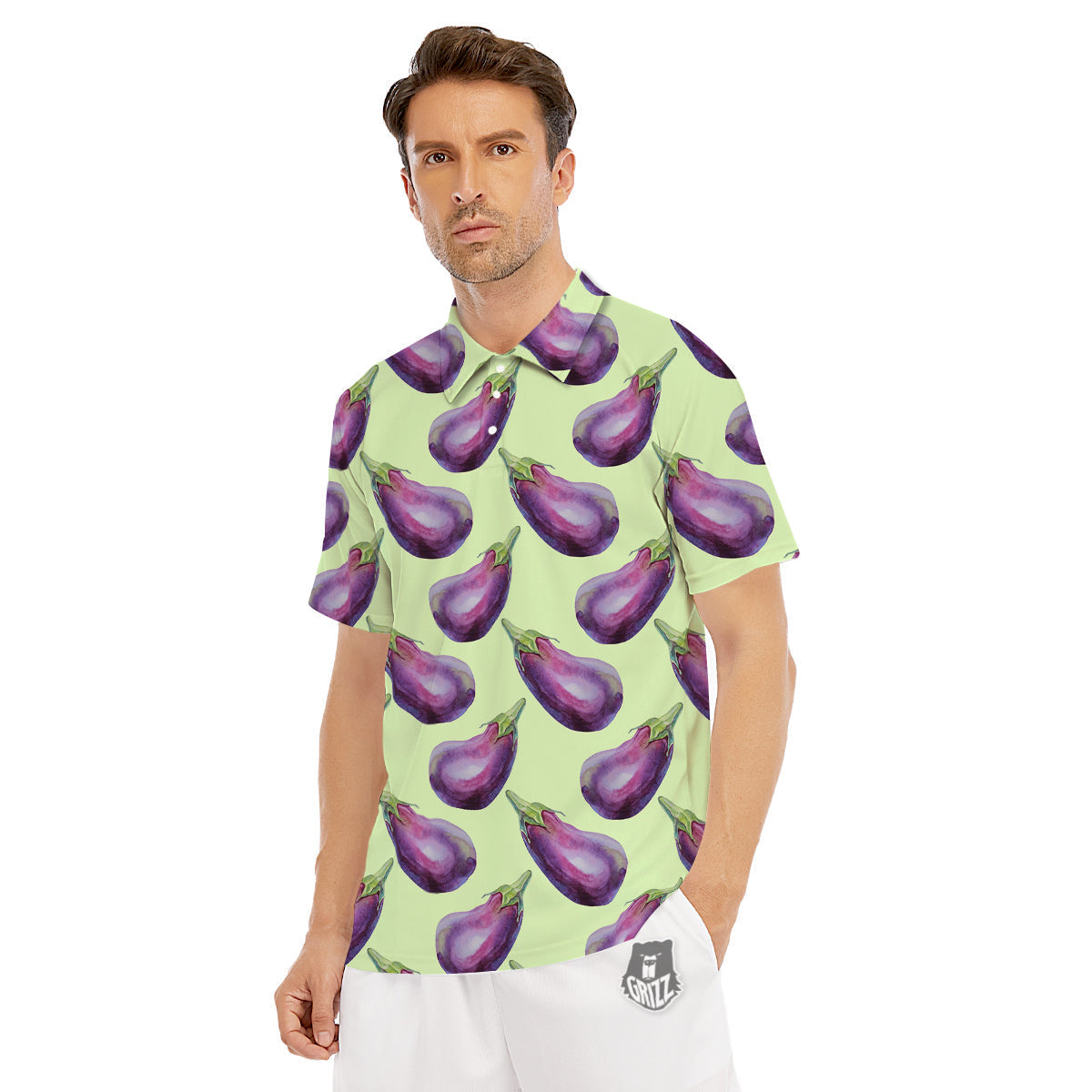 Eggplant Watercolor Pattern Men's Golf Shirts-grizzshop