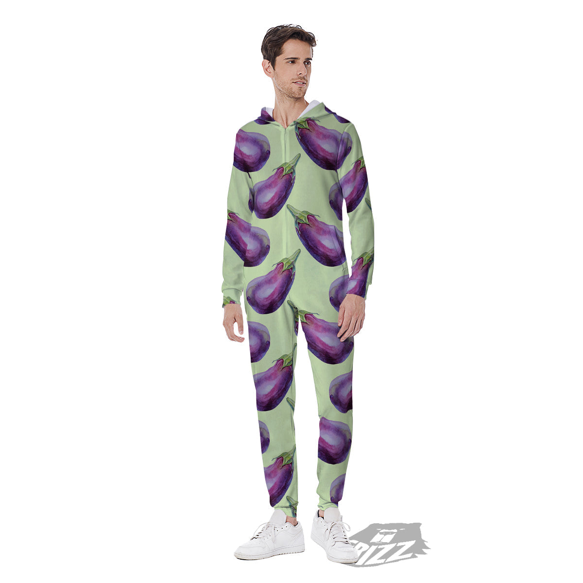 Eggplant Watercolor Pattern Men's Jumpsuit-grizzshop