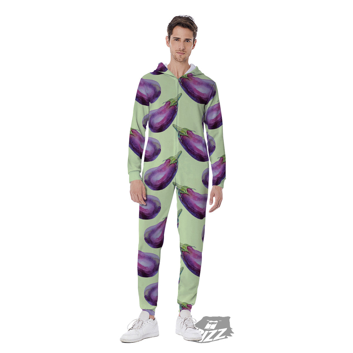 Eggplant Watercolor Pattern Men's Jumpsuit-grizzshop