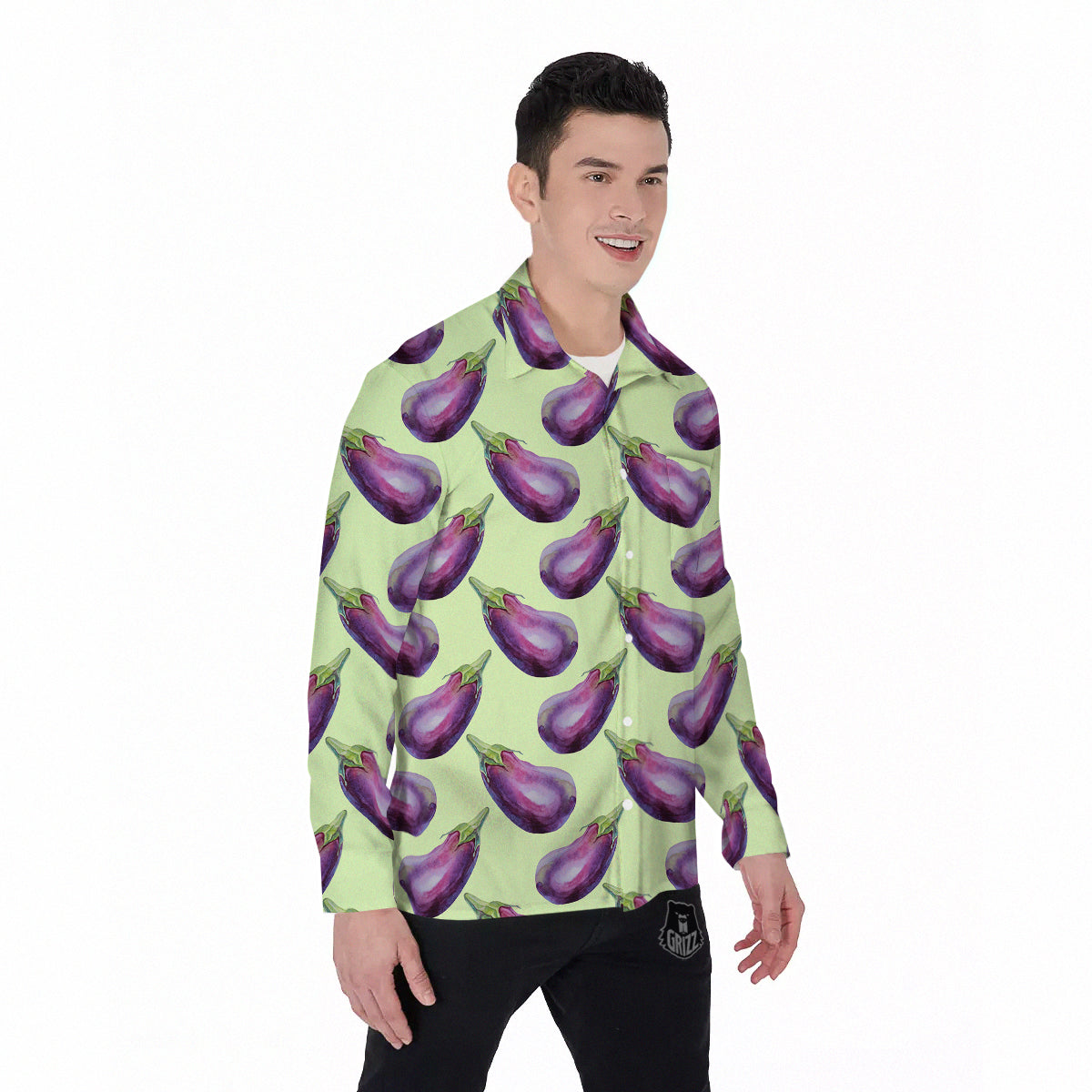 Eggplant Watercolor Pattern Men's Long Sleeve Shirts-grizzshop