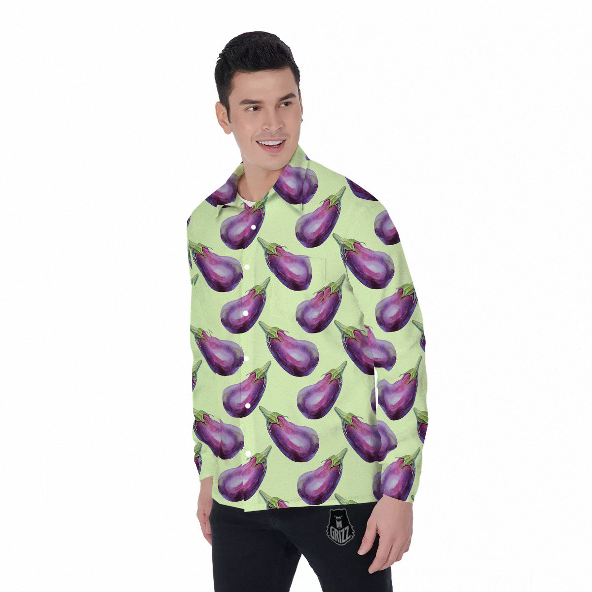 Eggplant Watercolor Pattern Men's Long Sleeve Shirts-grizzshop