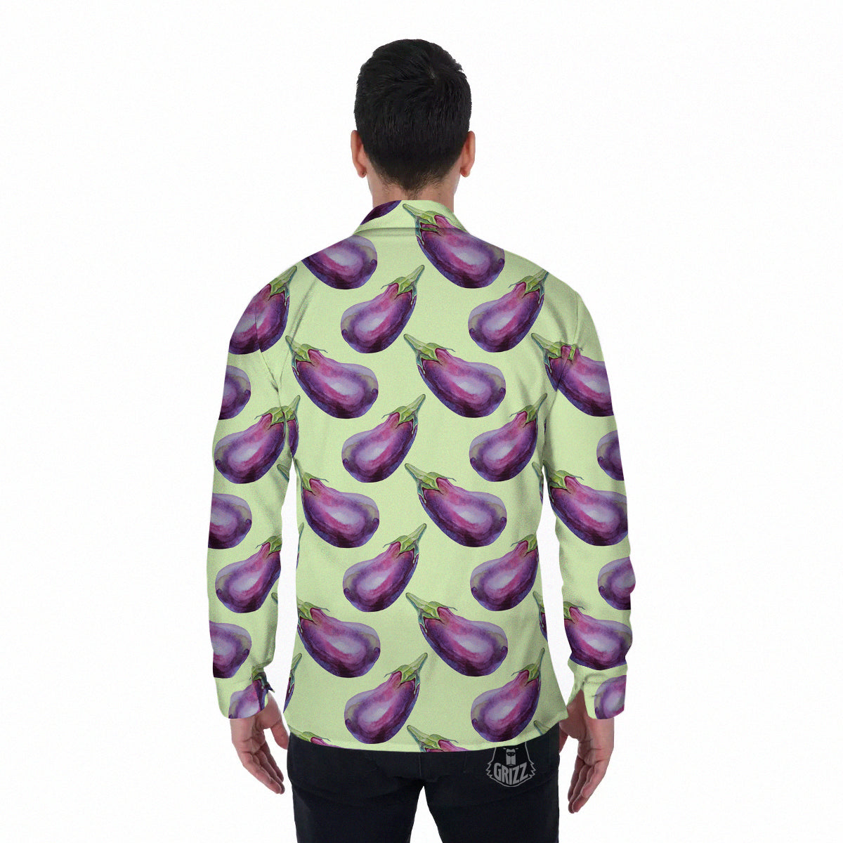 Eggplant Watercolor Pattern Men's Long Sleeve Shirts-grizzshop