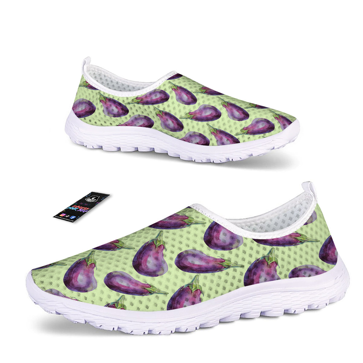 Eggplant Watercolor Pattern Nurse Shoes-grizzshop