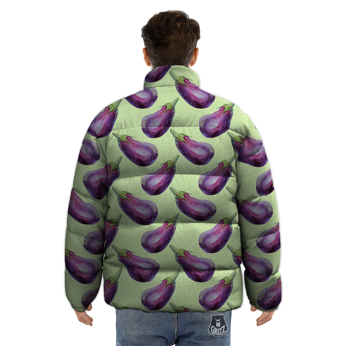 Eggplant Watercolor Pattern Puffer Jacket-grizzshop