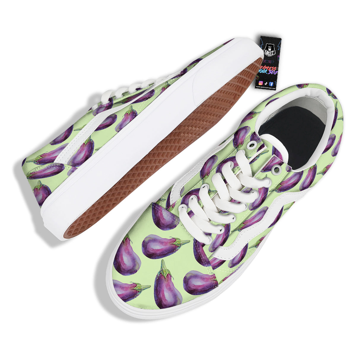 Eggplant Watercolor Pattern Skate Shoes-grizzshop