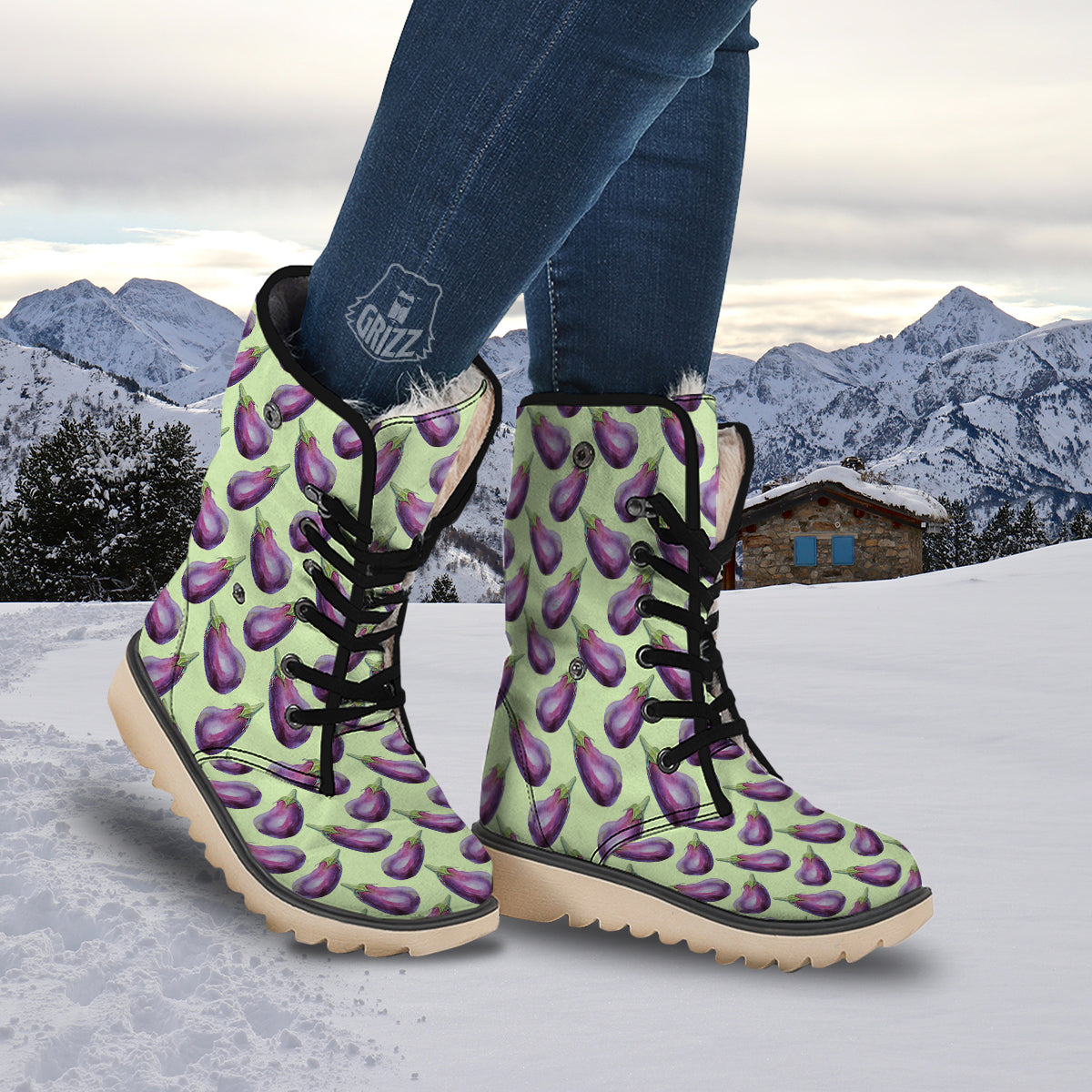 Eggplant Watercolor Pattern Snow Boots-grizzshop