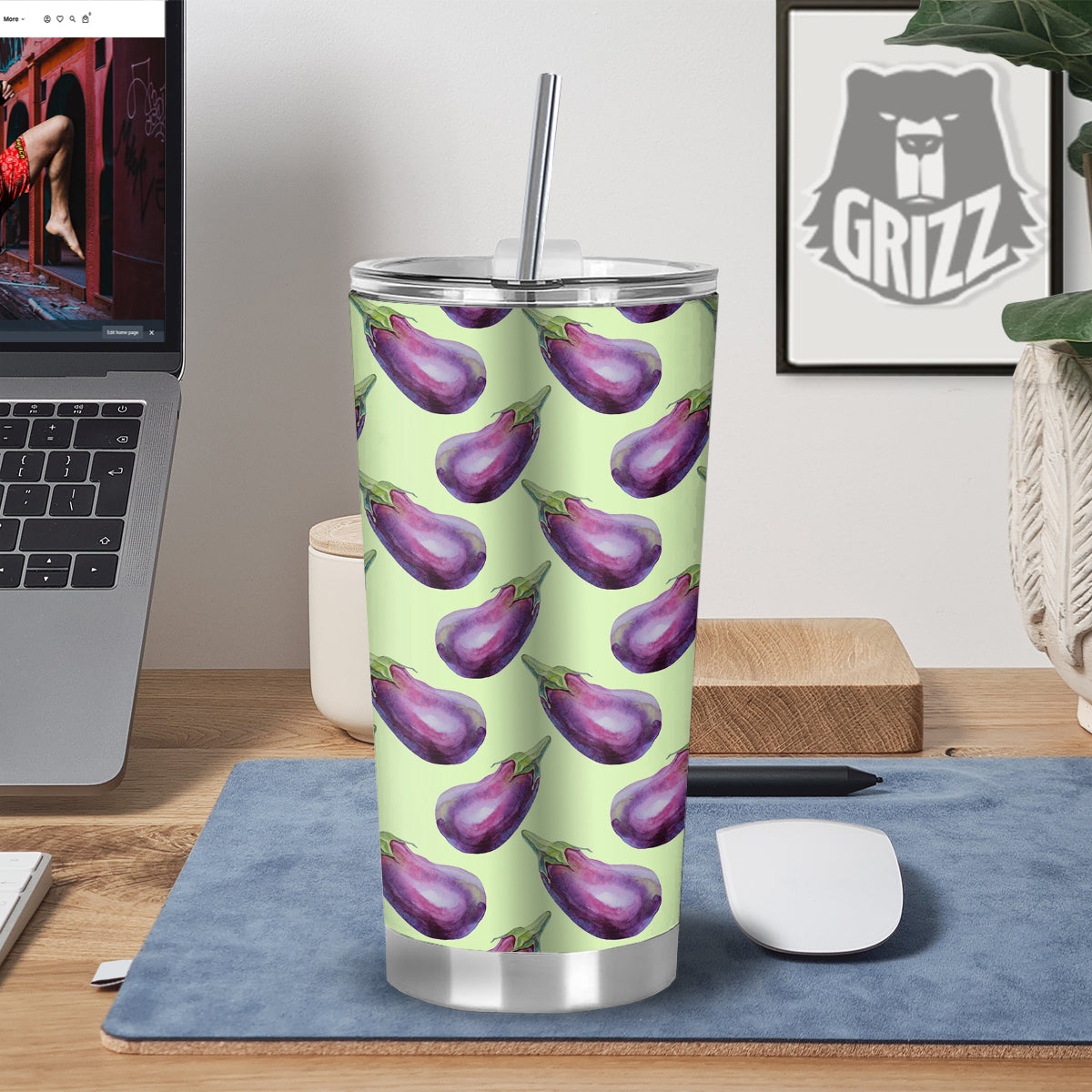 Eggplant Watercolor Pattern Tumbler-grizzshop