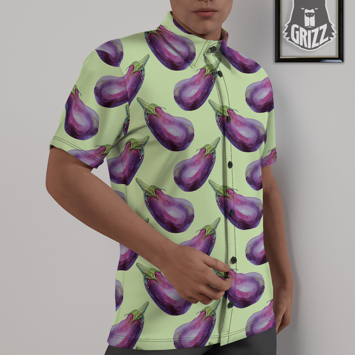Eggplant Watercolor Pattern Untucked Shirts-grizzshop