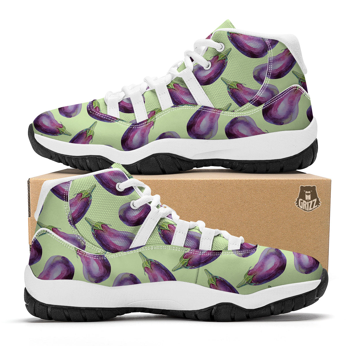 Eggplant Watercolor Pattern White Bball Shoes-grizzshop