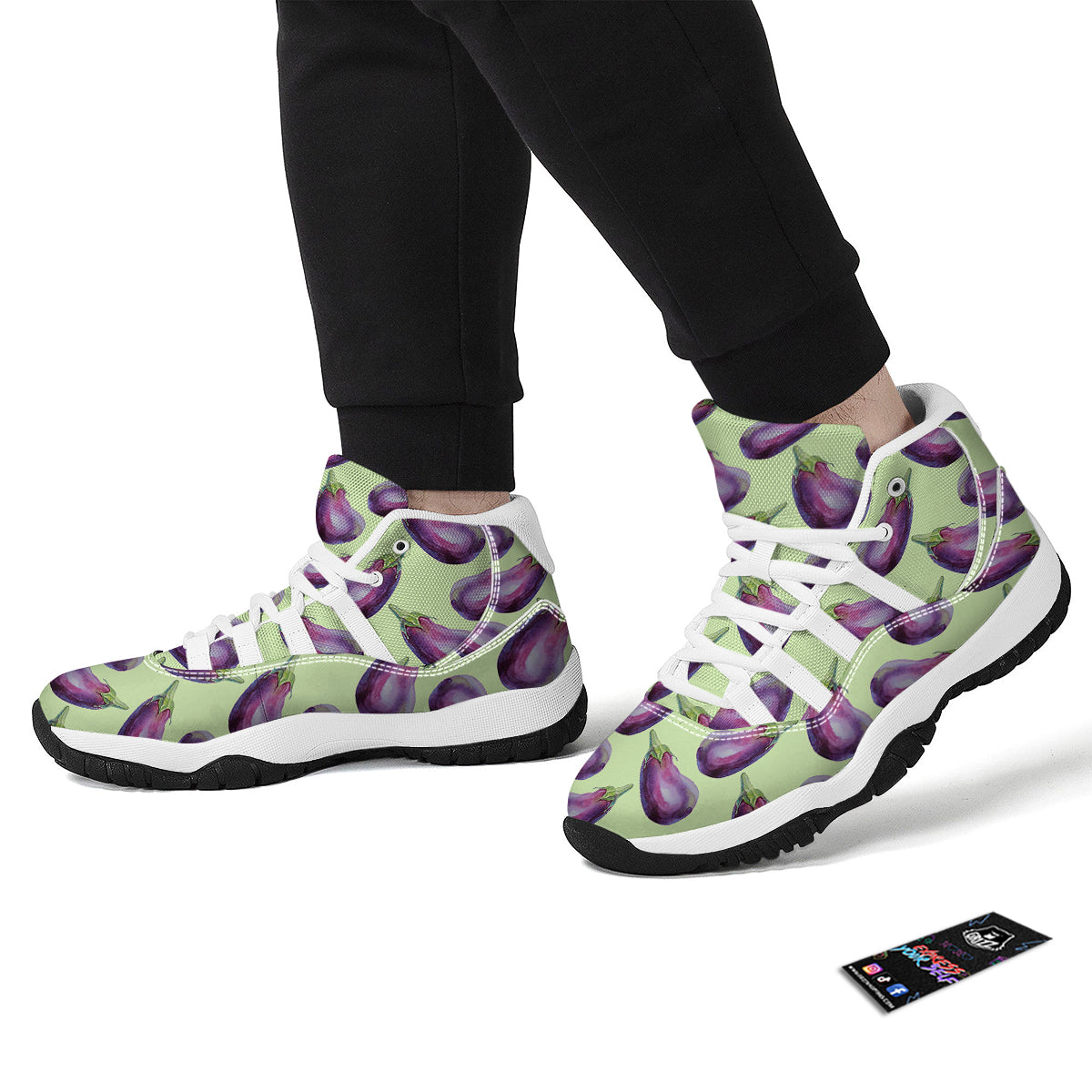 Eggplant Watercolor Pattern White Bball Shoes-grizzshop