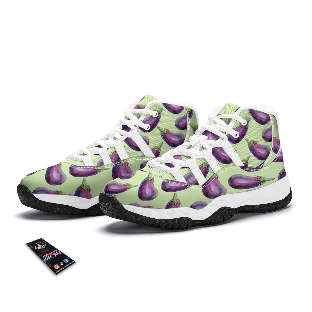 Eggplant Watercolor Pattern White Bball Shoes-grizzshop