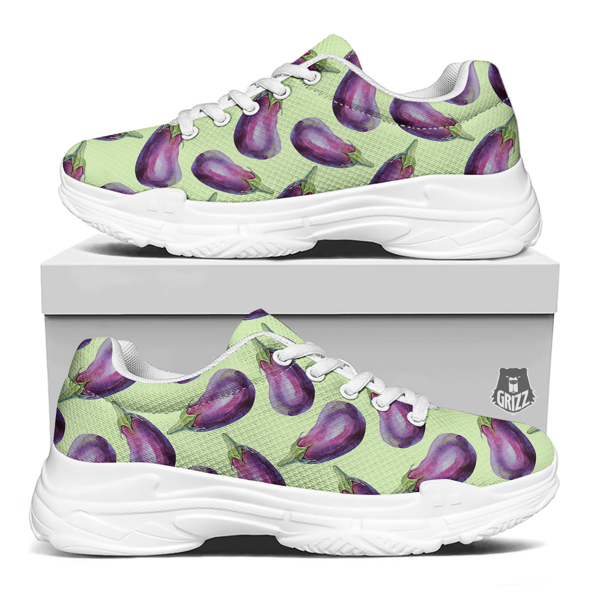 Eggplant Watercolor Pattern White Chunky Shoes-grizzshop