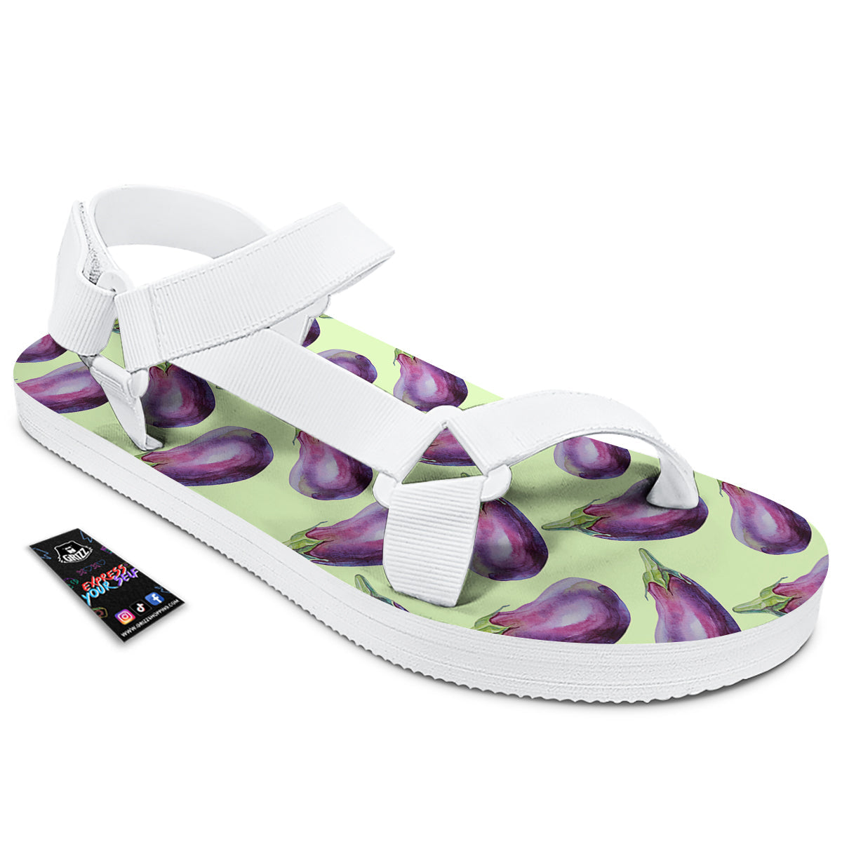Eggplant Watercolor Pattern White Open Toe Sandals-grizzshop