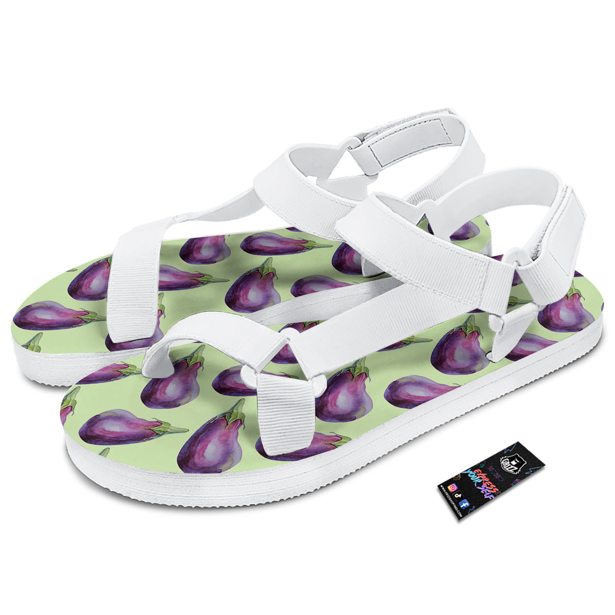 Eggplant Watercolor Pattern White Open Toe Sandals-grizzshop