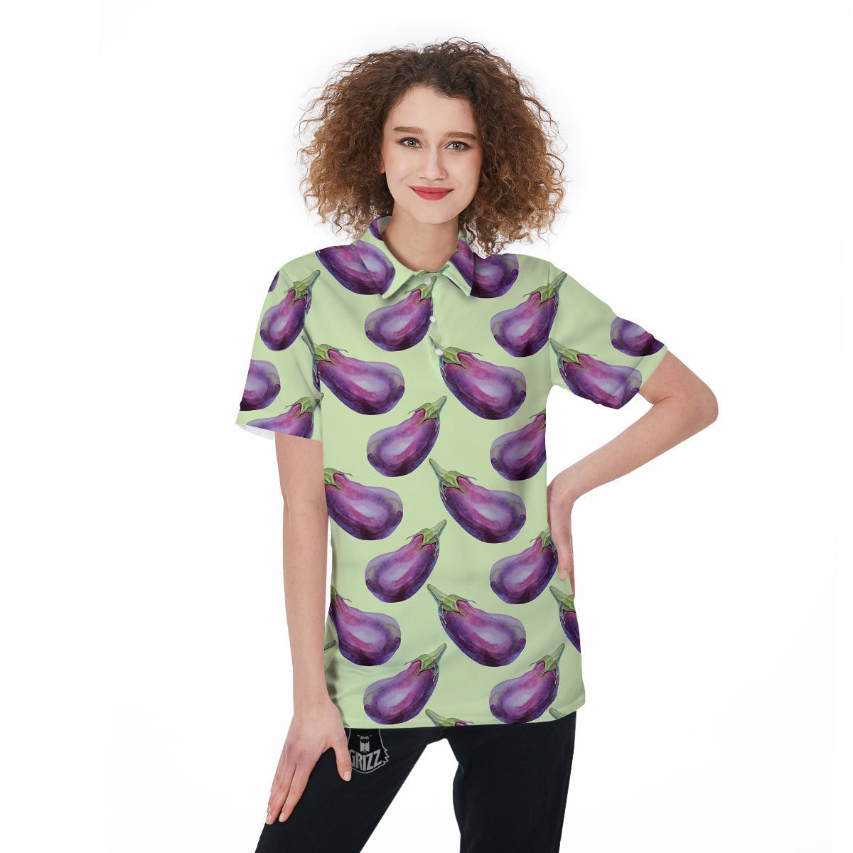 Eggplant Watercolor Pattern Women's Golf Shirts-grizzshop