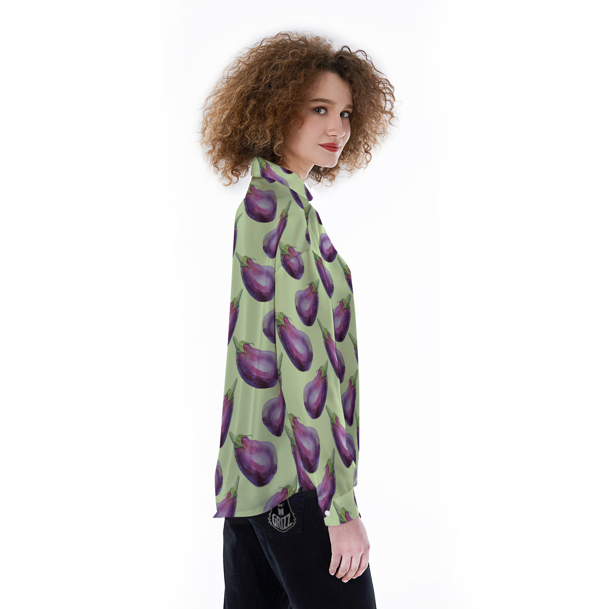 Eggplant Watercolor Pattern Women's Long Sleeve Shirts-grizzshop