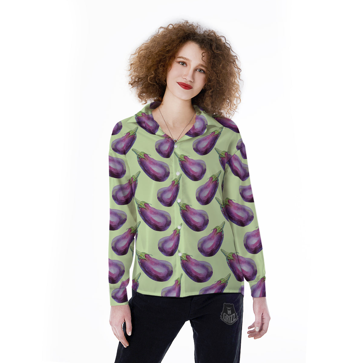 Eggplant Watercolor Pattern Women's Long Sleeve Shirts-grizzshop