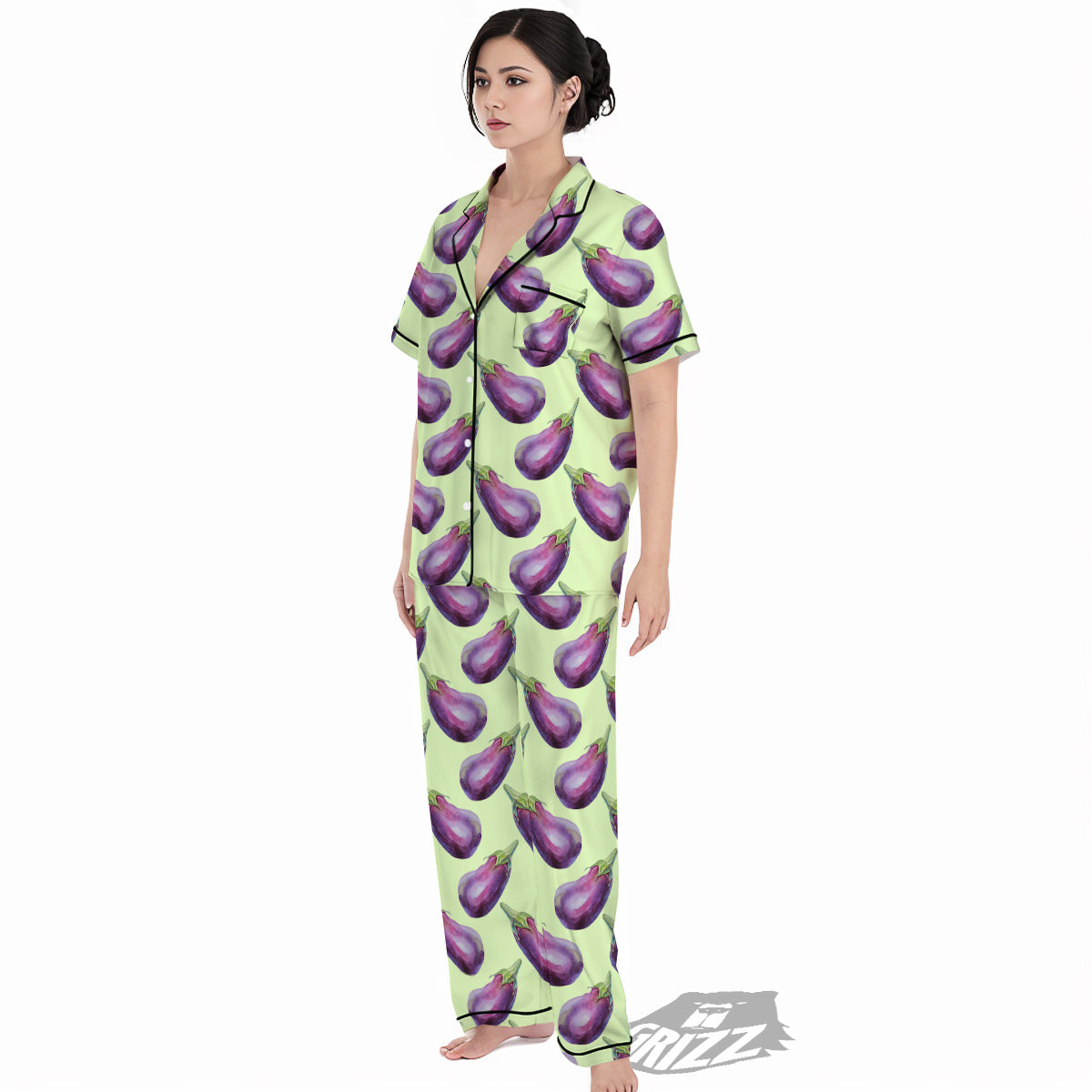 Eggplant Watercolor Pattern Women's Pajamas Set-grizzshop