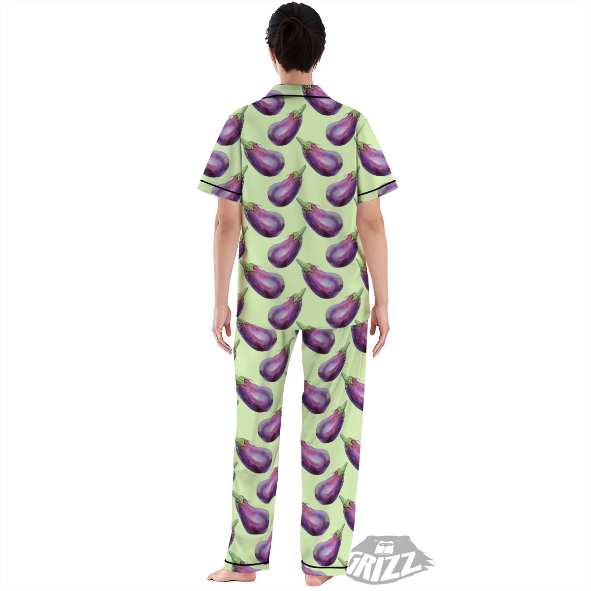 Eggplant Watercolor Pattern Women's Pajamas Set-grizzshop