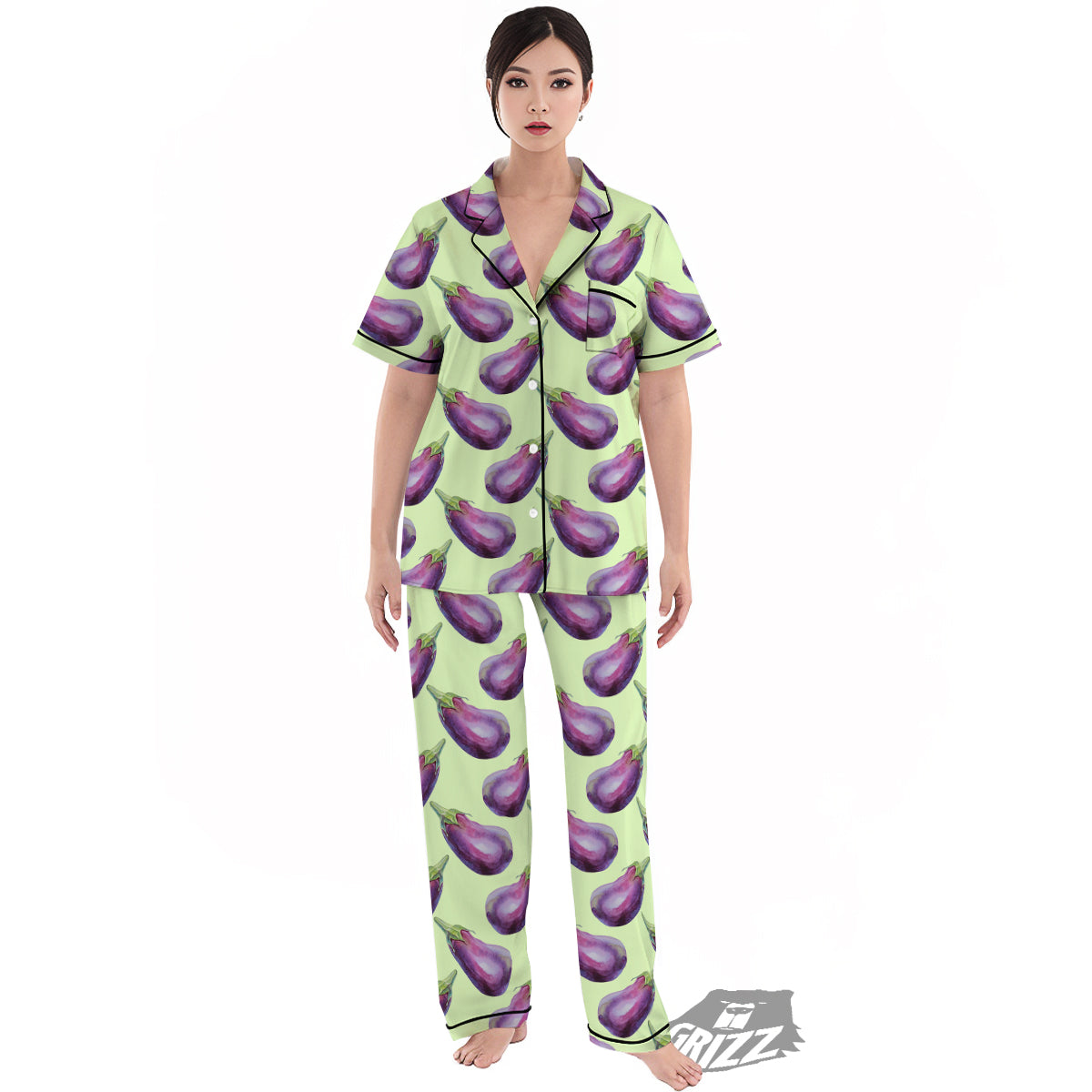Eggplant Watercolor Pattern Women's Pajamas Set-grizzshop