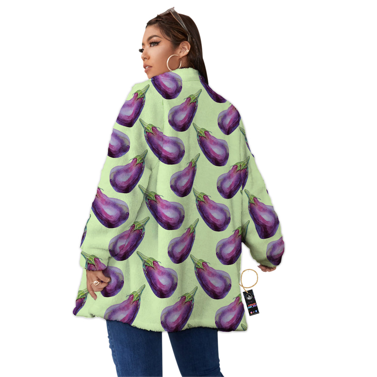 Eggplant Watercolor Pattern Women's Sherpa Jacket-grizzshop