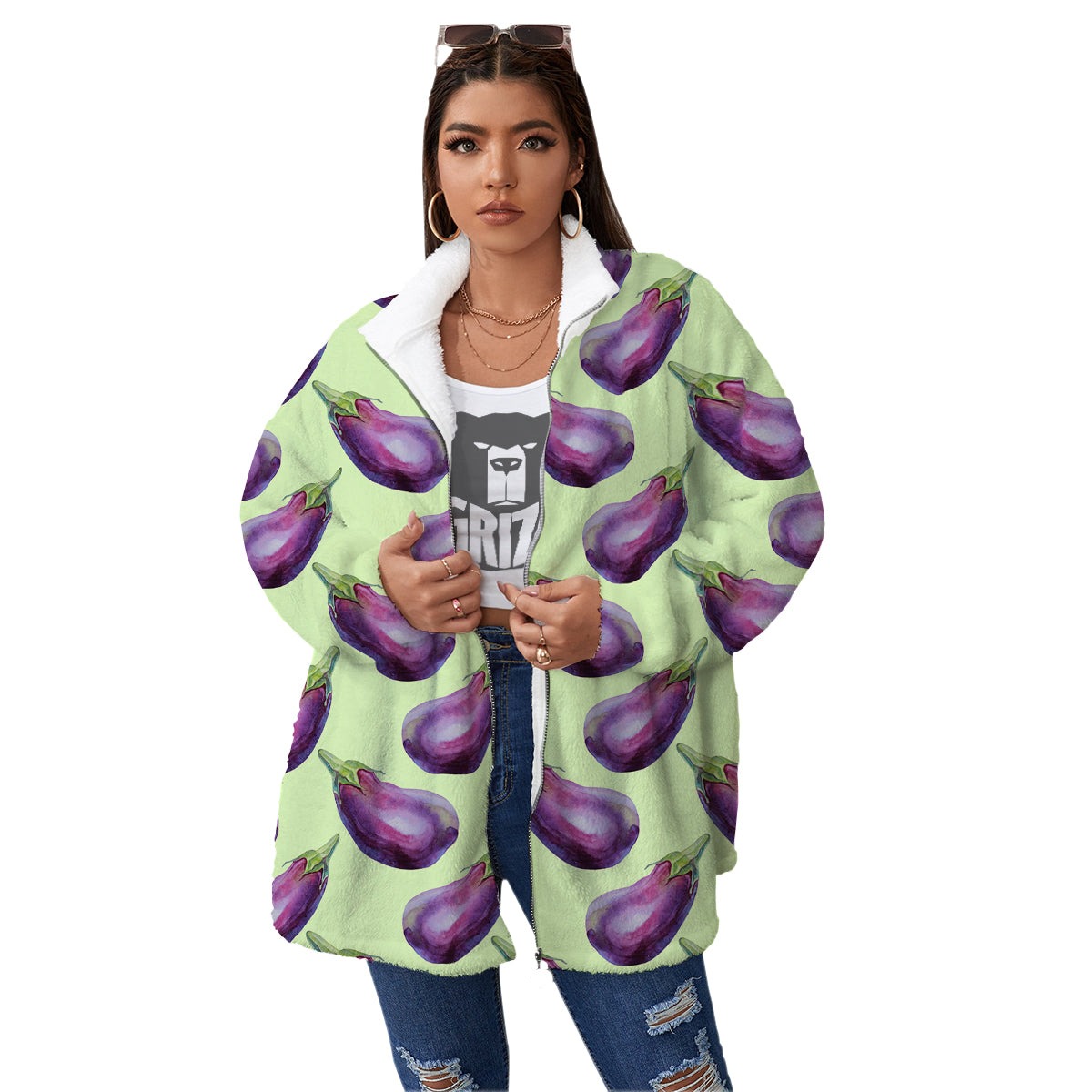 Eggplant Watercolor Pattern Women's Sherpa Jacket-grizzshop