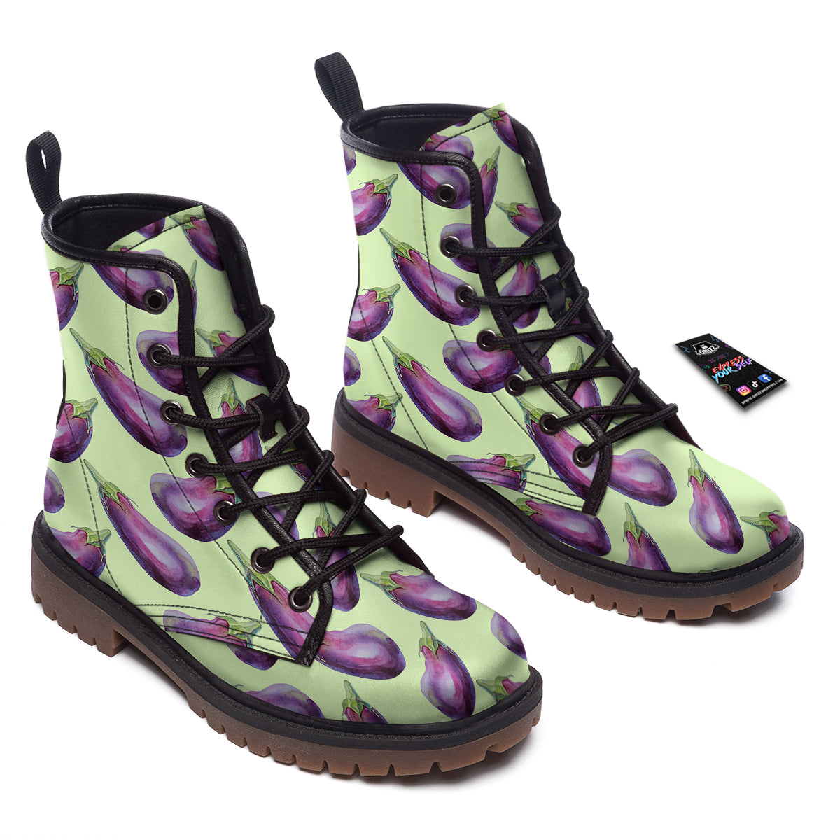 Eggplant Watercolor Pattern Work Boots-grizzshop