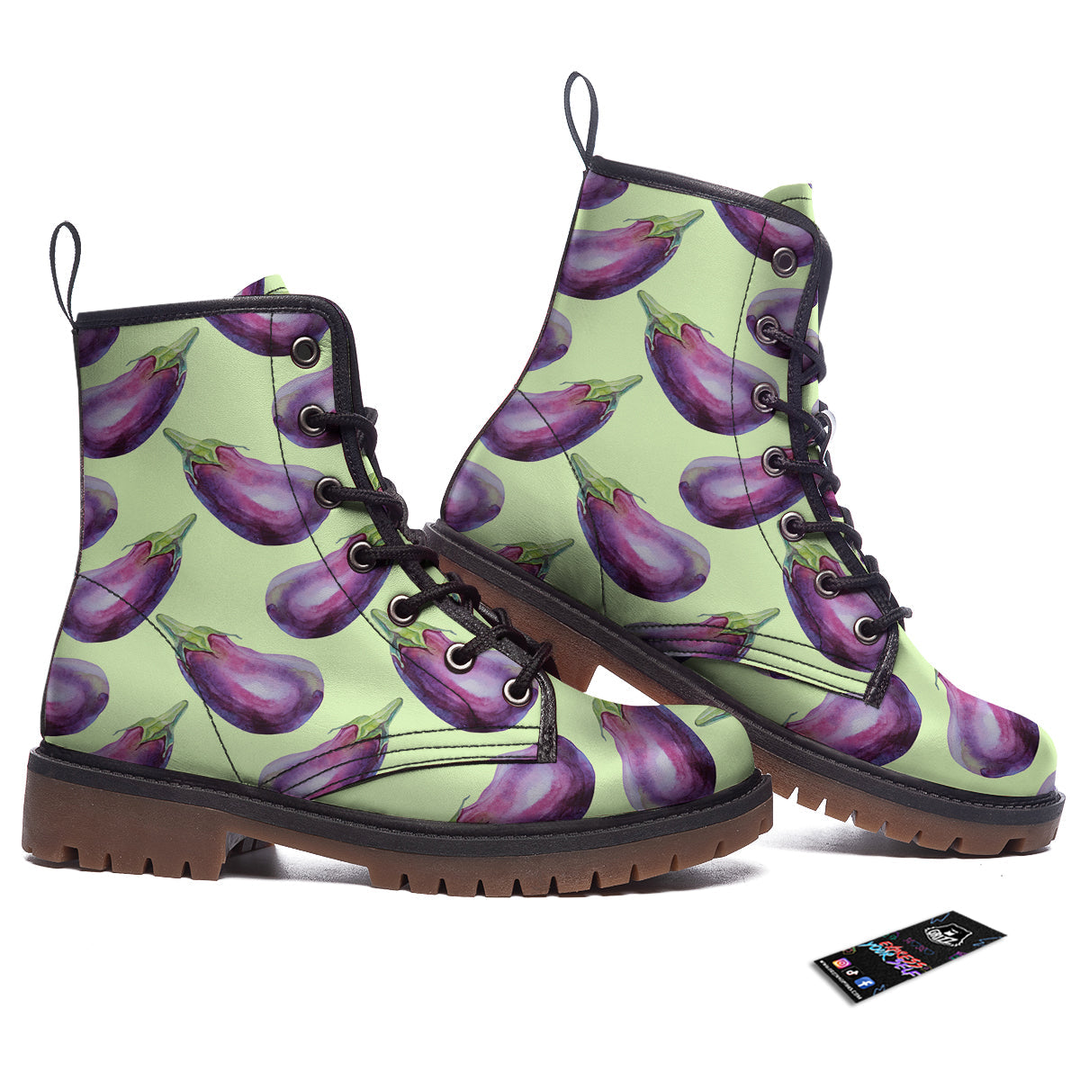 Eggplant Watercolor Pattern Work Boots-grizzshop