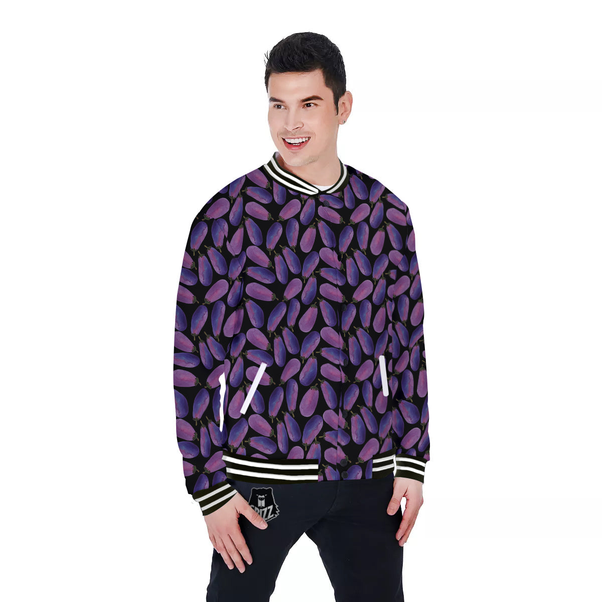Eggplant Watercolor Print Pattern Baseball Jacket-grizzshop