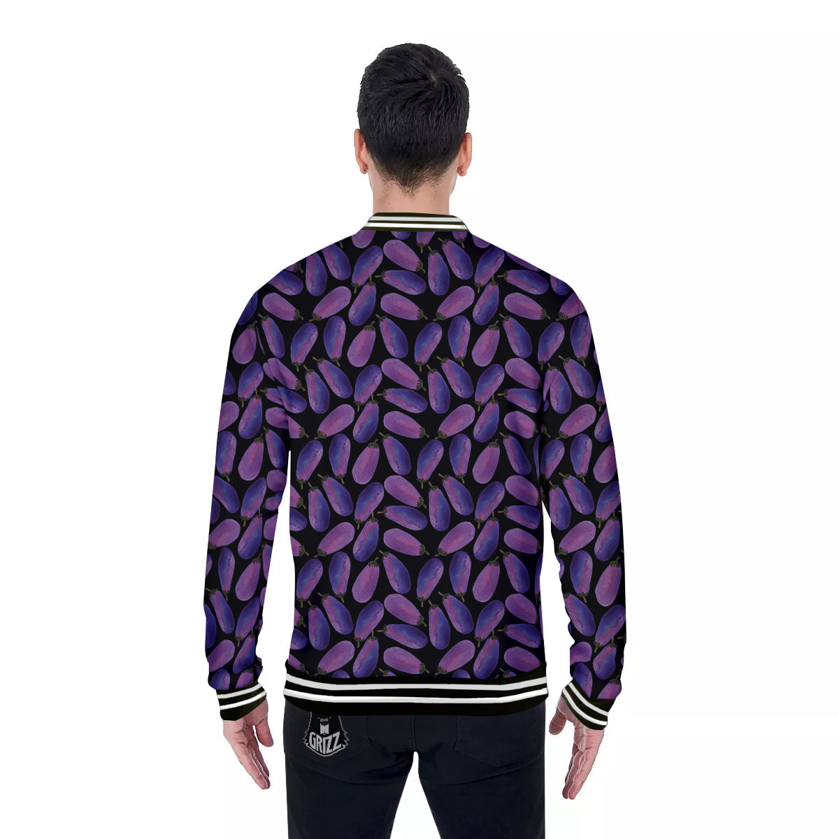 Eggplant Watercolor Print Pattern Baseball Jacket-grizzshop