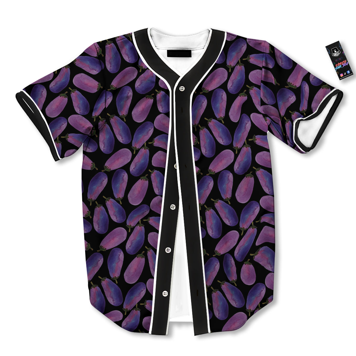 Eggplant Watercolor Print Pattern Baseball Jersey-grizzshop
