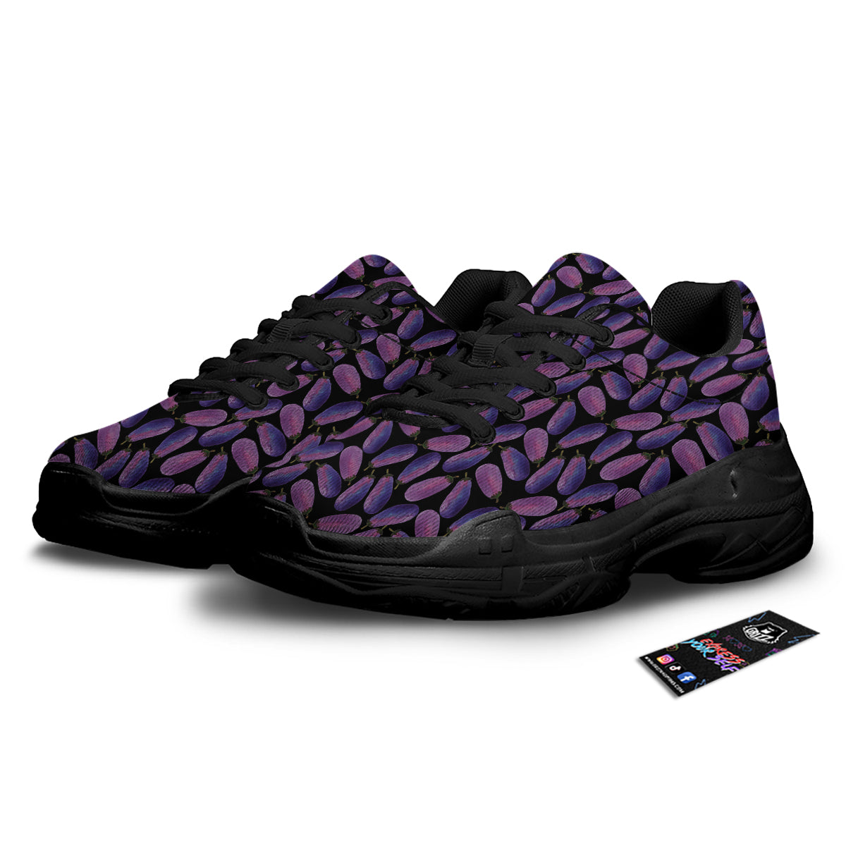 Eggplant Watercolor Print Pattern Black Chunky Shoes-grizzshop