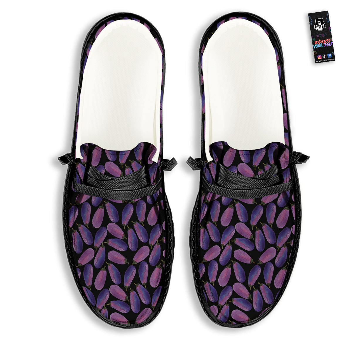 Eggplant Watercolor Print Pattern Black Loafers-grizzshop